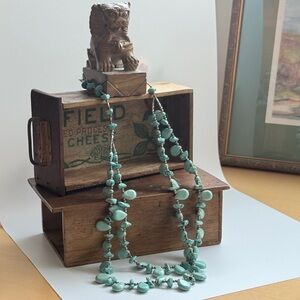 Turquoise Color and Silver Tone Double Strand Necklace. Gorgeous. 24" Long.